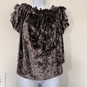 Umgee USA Velvet Crushed Ruffle Sleeve Top Brown Size M